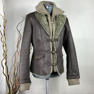 Montana Co Faux Leather Fur Aviator Zip Jacket